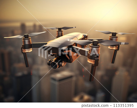 Autonomous Drone Flying Over Urban Landscape 113351395