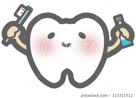 拿著牙刷的牙齒 113351512