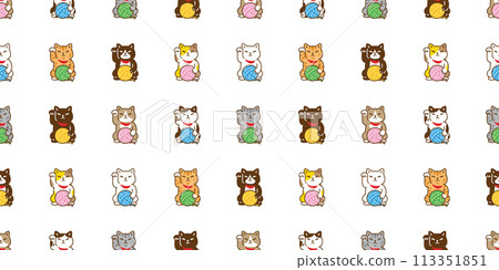 cat seamless pattern manekineko vector kitten lucky cat yarn ball japan calico neko munchkin pet cartoon doodle tile background gift wrapping paper repeat wallpaper illustration isolated design 113351851