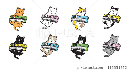 cat vector keyboard musician icon kitten turntable calico music neko pet cartoon character munchkin illustration symbol clip art isolated design 113351852