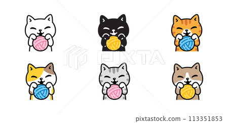 cat vector kitten icon yarn ball smile calico neko pet cartoon character munchkin illustration symbol clip art isolated design 113351853