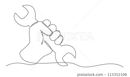 Repair One line drawing isolated on white background 113352106