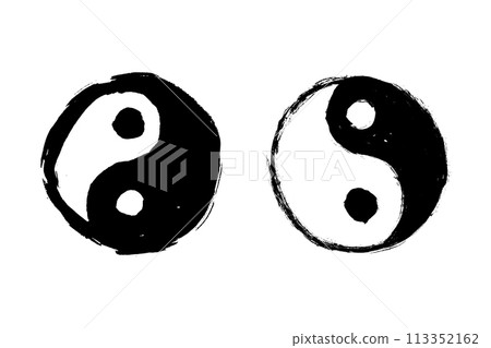 Yang yin circle symbol, vector grunge chinese sketch. Yang yin circle symbol, vector grunge chinese sketch. 113352162