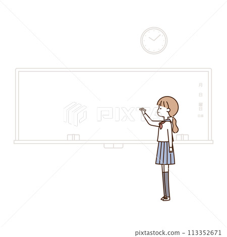 A female student writing on the blackboard 113352671