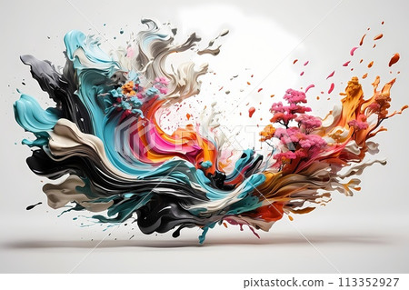 Japanese zen style abstract art illustration using brush stroke style. Black ink with no background images, plain white background. 113352927
