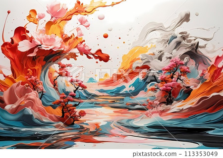 Japanese zen style abstract art illustration using brush stroke style. Black ink with no background images, plain white background. Japanese zen style abstract art illustration using brush stroke style. Black ink with no background images, plain white background. 113353049