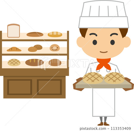 一名在麵包店工作的男子的圖像插圖 113353409