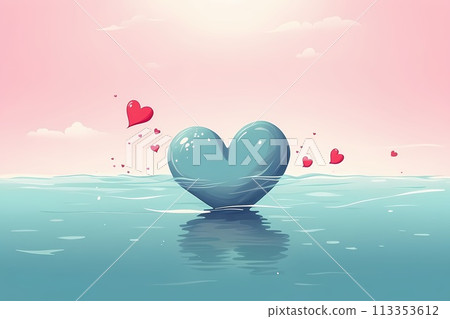 A minimalist illustration of a cute heart swimming. A minimalist illustration of a cute heart swimming. 113353612