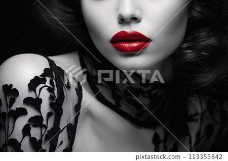 An alluringly intimate portrait of a woman's elegant features on black and white photography. An alluringly intimate portrait of a woman's elegant features on black and white photography. 113353842