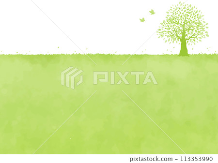 Simple green tree and grassland landscape illustration 113353990