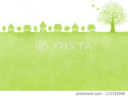 大樹和簡單的綠色城市景觀 大樹和簡單的綠色城市景觀 113353996