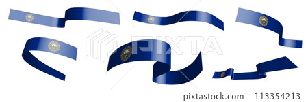 Set of holiday ribbons. Flag of american state of New Hampshire waving in wind. Separation into lower and upper layers. Design element. Vector on white background Set of holiday ribbons. Flag of american state of New Hampshire waving in wind. Separation into lower and upper layers. Design element. Vector on white background 113354213