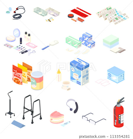 防災用品等距插圖集 防災用品等距插圖集 113354281