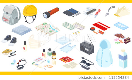 防災用品等距插圖集 113354284