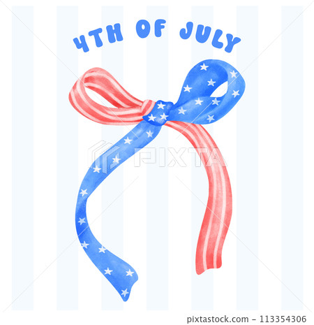 4th of July Coquette stars and stripes ribbon Bow Watercolor vector illustration. 4th of July Coquette stars and stripes ribbon Bow Watercolor vector illustration. 113354306