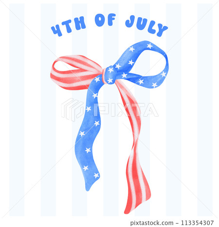 4th of July Coquette stars and stripes ribbon Bow Watercolor vector illustration. 4th of July Coquette stars and stripes ribbon Bow Watercolor vector illustration. 113354307