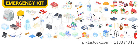 Isometric illustration set of disaster prevention goods 113354313