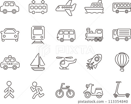 Cute simple transportation and vehicle icon set (thin line drawing) 113354840
