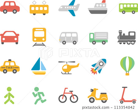 Cute simple transportation, vehicle icon set (no lines) Cute simple transportation, vehicle icon set (no lines) 113354842