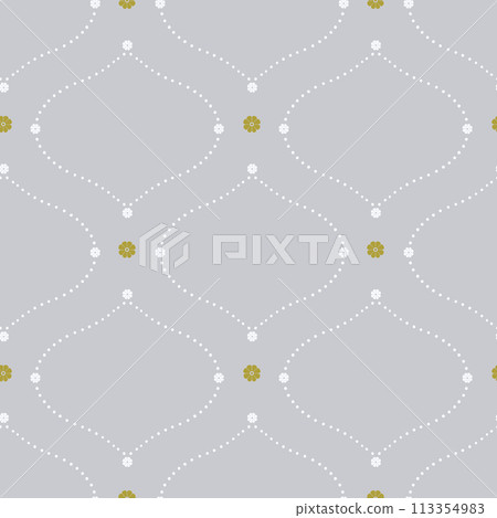 Seamless pattern with white floral ogee geometrical motifs on a gray background 113354983