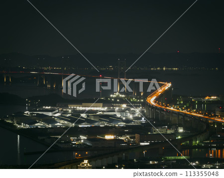 City night view: Great Seto Bridge in Kagawa Prefecture, Aonoyama summit observation deck City night view: Great Seto Bridge in Kagawa Prefecture, Aonoyama summit observation deck 113355048