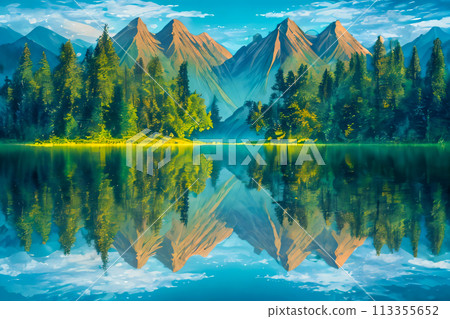 beautiful lake in the mountains beautiful lake in the mountains 113355652