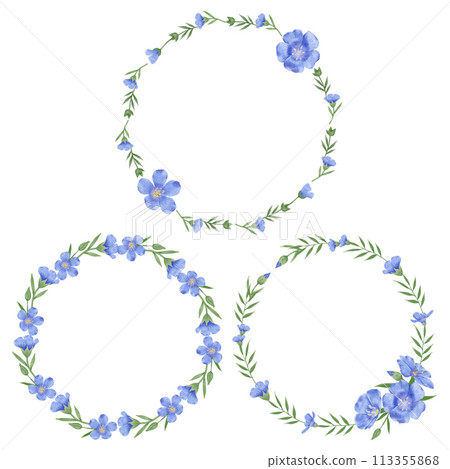 Beautiful Watercolor Flax Flowers - Spring Botanical Design 113355868