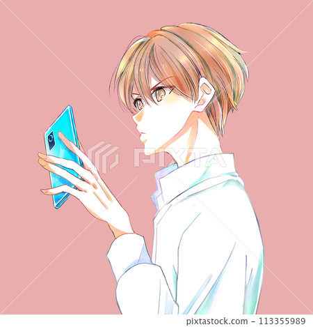 Angry man looking at his smartphone Angry man looking at his smartphone 113355989