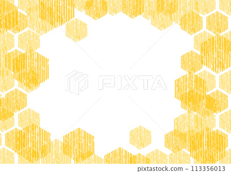 Geometric (hexagonal) frame. honeycomb. Colored pencils. 113356013