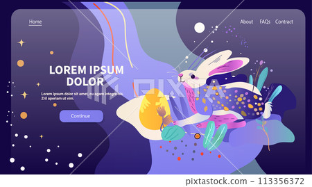 Happy Easter greeting card with rabbit and eggs spring holiday celebration card horizontal copy space Happy Easter greeting card with rabbit and eggs spring holiday celebration card horizontal copy space 113356372