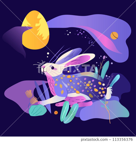 Happy Easter greeting card with rabbit spring holiday celebration card Happy Easter greeting card with rabbit spring holiday celebration card 113356376