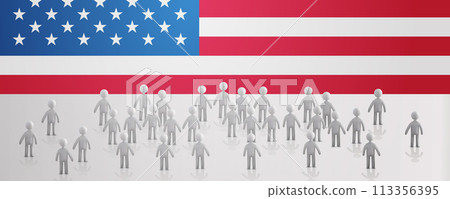 people silhouettes standing near American United States flags USA presidential election concept horizontal 113356395