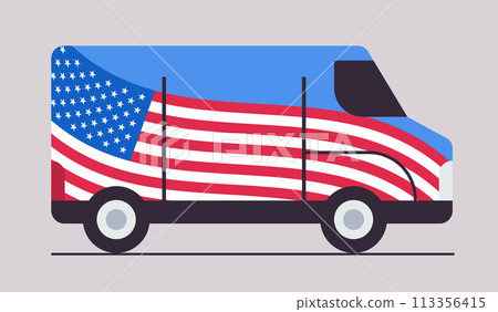 American United States flag on voting lorry USA presidential election concept horizontal American United States flag on voting lorry USA presidential election concept horizontal 113356415