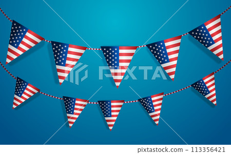 triangle bunting flags in american national flag USA presidential election concept horizontal 113356421