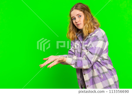 Woman raising hands asking what why reason of failure anti lifehacks ridicules disbelief irritation Woman raising hands asking what why reason of failure anti lifehacks ridicules disbelief irritation 113356690