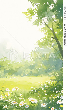 Watercolor landscape of a field with white flowers blooming AI image Watercolor landscape of a field with white flowers blooming AI image 113357010