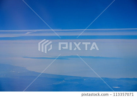 Sado Island seen from the sky in early summer 113357071