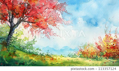 Beautiful watercolor landscape painting 113357124