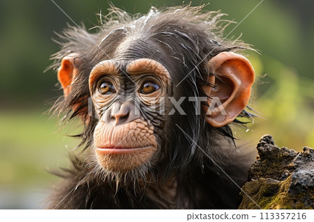 Portrait of a chimpanzee on the loose. Portrait of a chimpanzee on the loose. 113357216