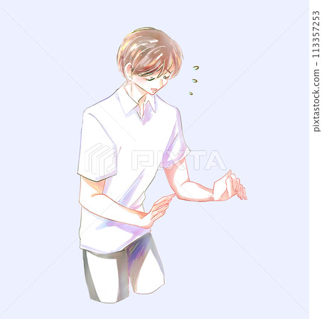A timid man smiling wryly - Stock Illustration [113357253] - PIXTA
