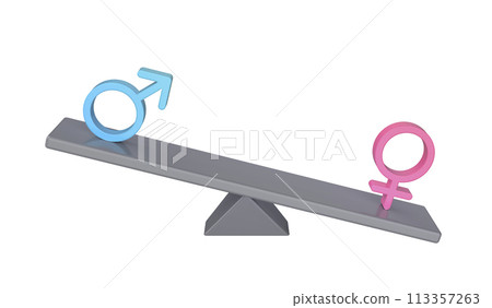 Dominating female over male sign on seesaw Dominating female over male sign on seesaw 113357263