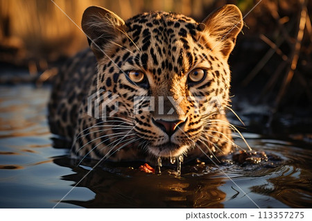 Close-up portrait of a young leopard. Close-up portrait of a young leopard. 113357275