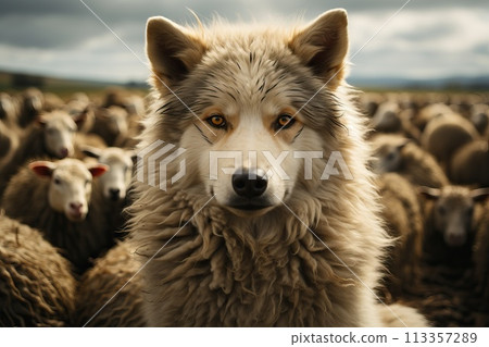 A wolf in sheep's clothing among sheep. 113357289