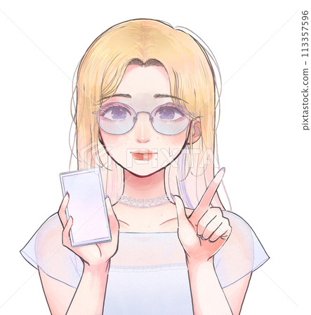 智慧型手機 SNS 的麻煩-時尚金髮女孩的插圖 113357596