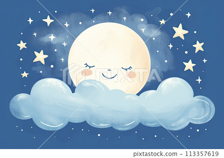 sleeping moon in starry sky childhood illustration 113357619