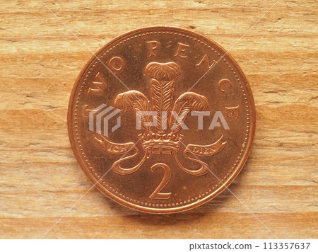 2 pence coin, reverse side, currency of the UK 113357637