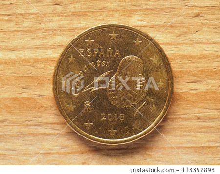 50 cents coin showing Cervantes, currency of Spain, EU 50 cents coin showing Cervantes, currency of Spain, EU 113357893