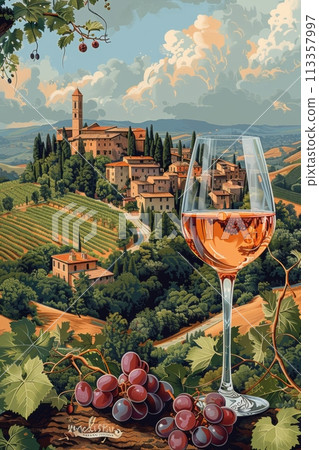 Tuscan Hills Winery I oil paint illustration 113357997