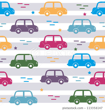 Cartoon Transportation Background for Kids. Vector Seamless Pattern with doodle Toy Cars Cartoon Transportation Background for Kids. Vector Seamless Pattern with doodle Toy Cars 113358147