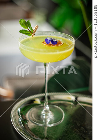 Summer refreshing lemonade drink or alcoholic cocktail 113358189